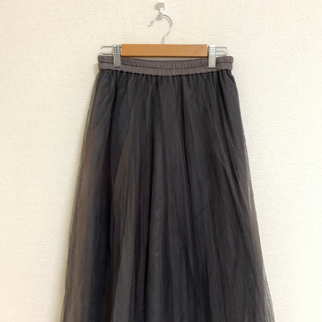 AuieF(アウィーエフ)のアウィーエフ　フレアスカート　M　グレー　チュール　ガーリー　ナイロン100% レディースのスカート(ロングスカート)の商品写真