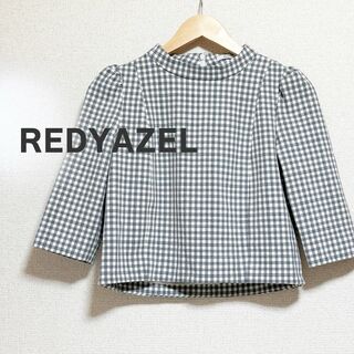 レディアゼル(REDYAZEL)のREDYAZEL レディアゼル　カットソー　五分袖　チェック　グレー　ハイネック(カットソー(半袖/袖なし))