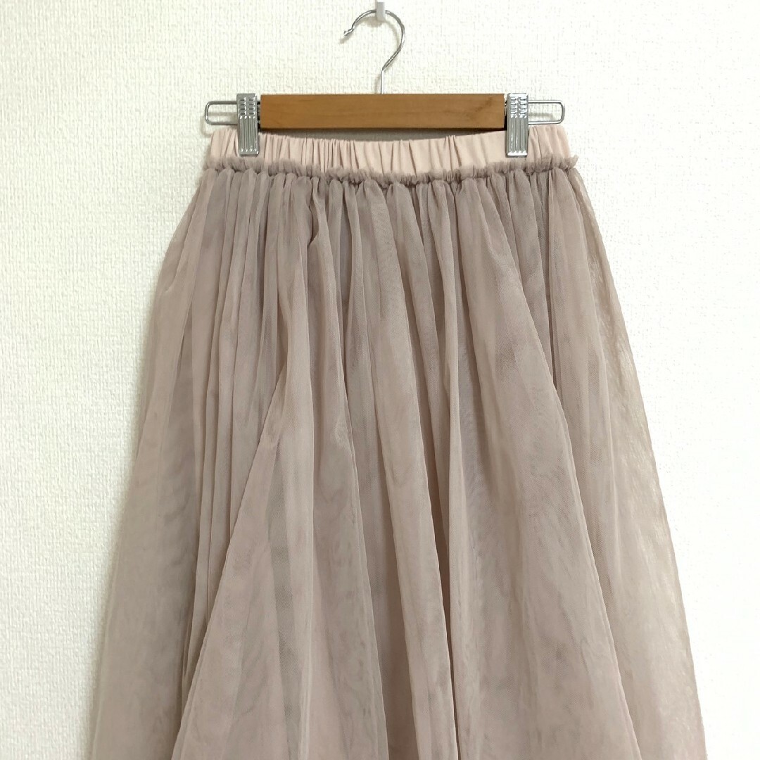 ルレーヴヴァニレ　チュールスカート　M　ベージュ　ガーリー　ウエストゴム　ポリ レディースのスカート(ひざ丈スカート)の商品写真