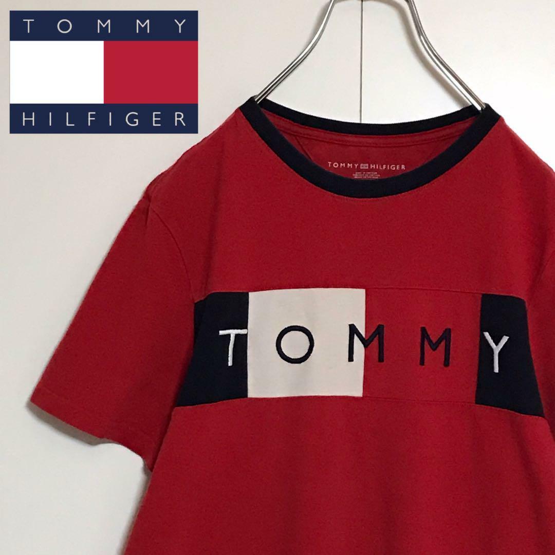 TOMMY HILFIGER(トミーヒルフィガー)の【鹿の子素材】トミーヒルフィガー　センターロゴ入りTシャツ　レッド　A1132 メンズのトップス(Tシャツ/カットソー(半袖/袖なし))の商品写真