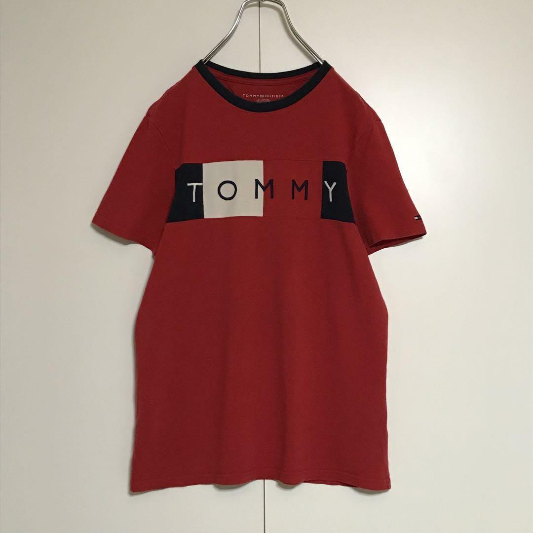 TOMMY HILFIGER(トミーヒルフィガー)の【鹿の子素材】トミーヒルフィガー　センターロゴ入りTシャツ　レッド　A1132 メンズのトップス(Tシャツ/カットソー(半袖/袖なし))の商品写真