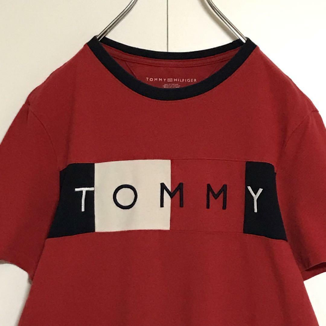 TOMMY HILFIGER(トミーヒルフィガー)の【鹿の子素材】トミーヒルフィガー　センターロゴ入りTシャツ　レッド　A1132 メンズのトップス(Tシャツ/カットソー(半袖/袖なし))の商品写真