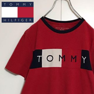 トミーヒルフィガー(TOMMY HILFIGER)の【鹿の子素材】トミーヒルフィガー　センターロゴ入りTシャツ　レッド　A1132(Tシャツ/カットソー(半袖/袖なし))