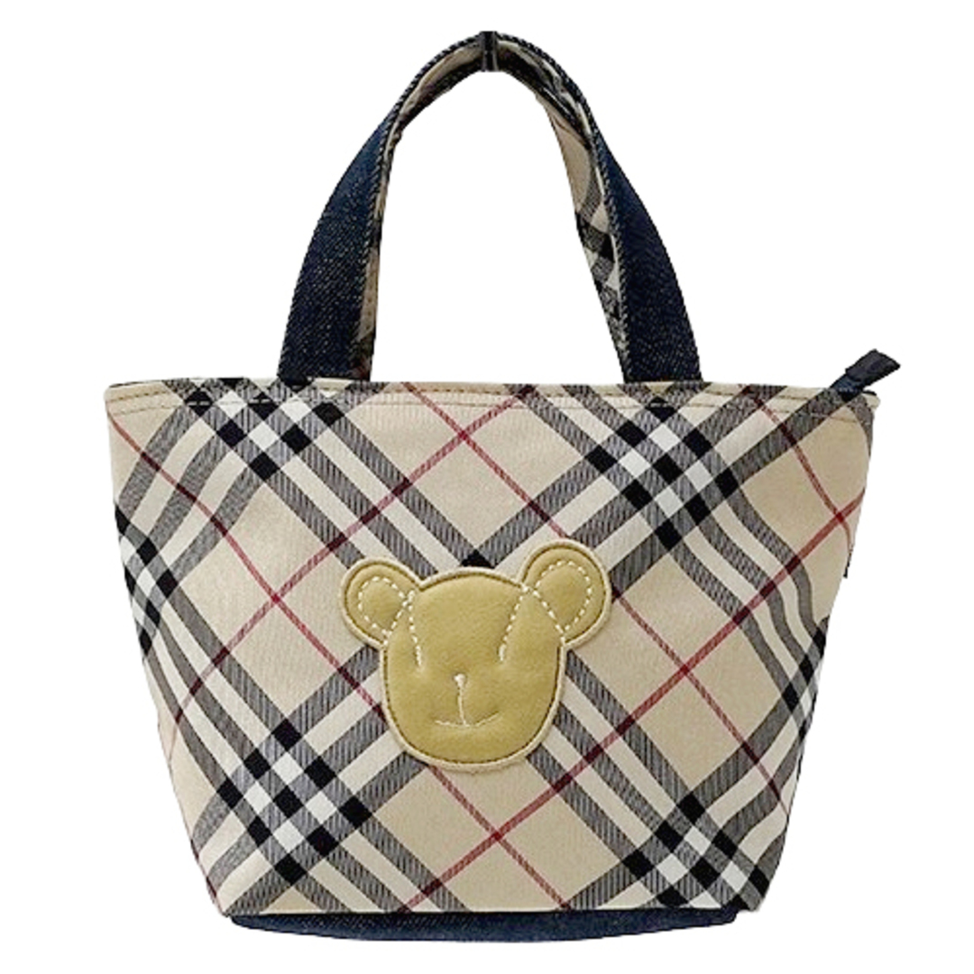 BURBERRY(バーバリー)のバーバリー BURBERRY バッグ レディース ブランド ハンドバッグ ナイロン デニム ベージュ チェック クマ ベア コンパクト ミニバッグ マイクロバッグ おしゃれ かわいい 【中古】 レディースのバッグ(ハンドバッグ)の商品写真