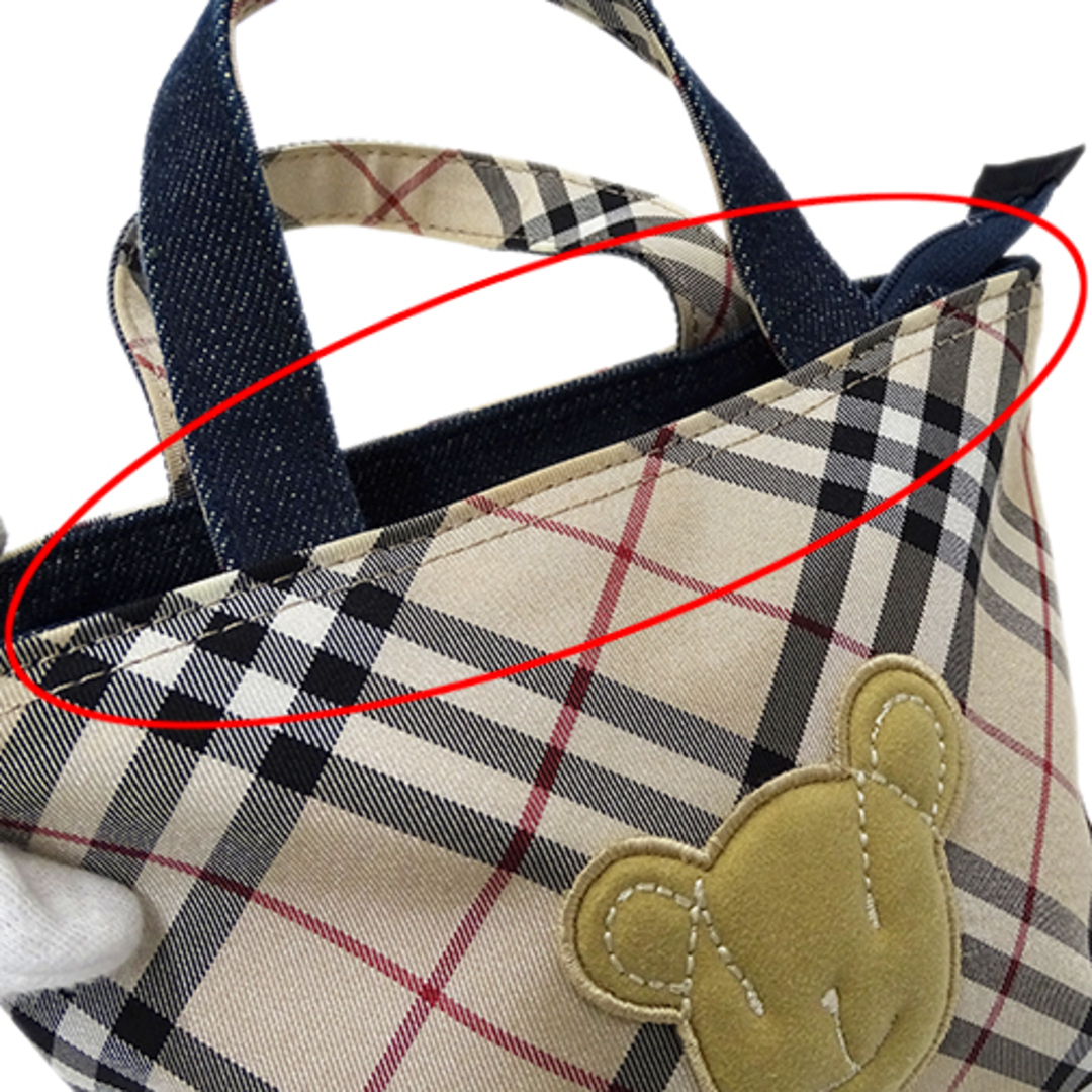 BURBERRY(バーバリー)のバーバリー BURBERRY バッグ レディース ブランド ハンドバッグ ナイロン デニム ベージュ チェック クマ ベア コンパクト ミニバッグ マイクロバッグ おしゃれ かわいい 【中古】 レディースのバッグ(ハンドバッグ)の商品写真