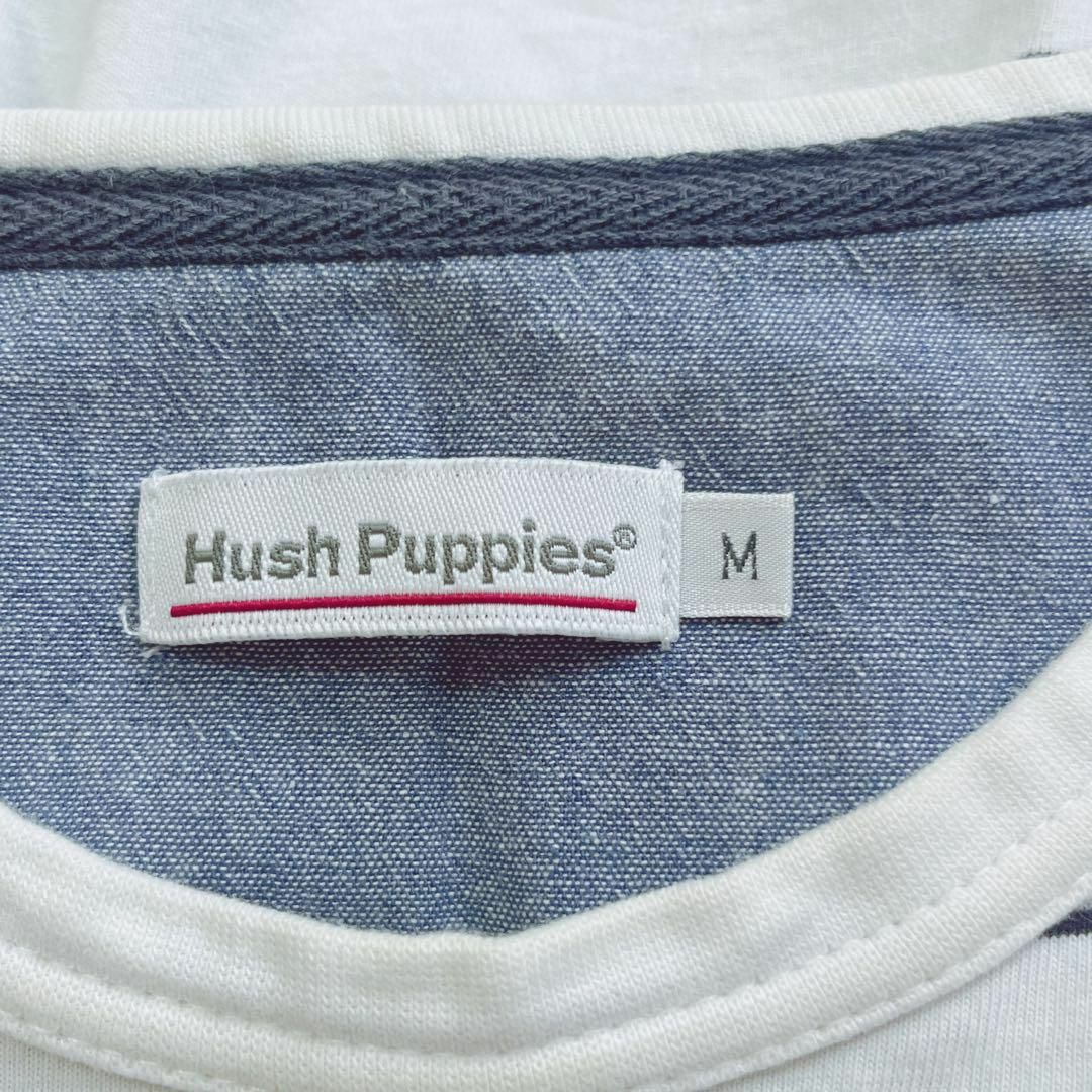 Hush Puppies(ハッシュパピー)のハッシュパピー　ドッグ刺繍ボーダーTシャツ【M】愛犬家　ラフ　リラックス メンズのトップス(Tシャツ/カットソー(半袖/袖なし))の商品写真