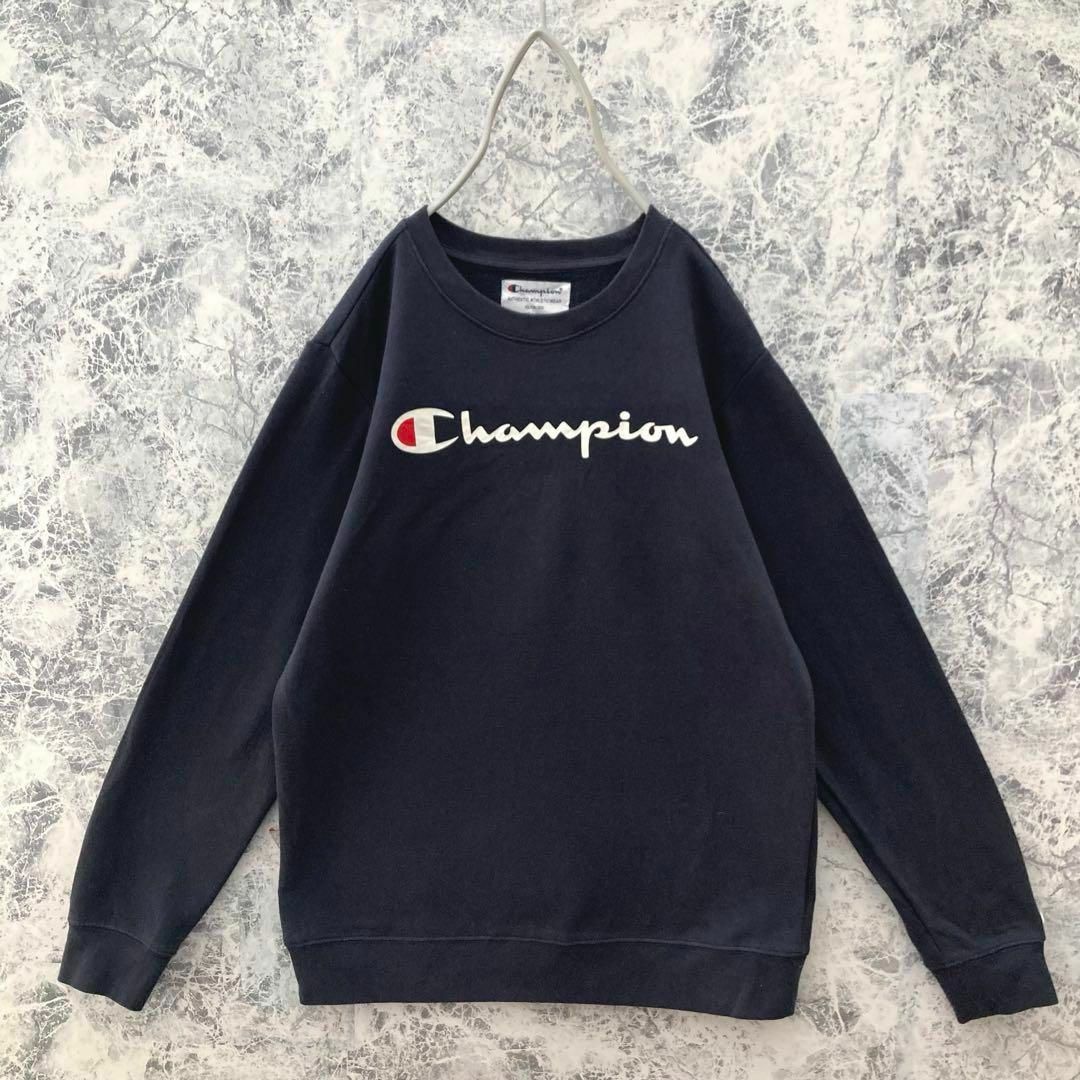 Champion(チャンピオン)のIS395 US古着チャンピオンデカプリントロゴ袖目あり薄手スウェット定番王道 レディースのトップス(トレーナー/スウェット)の商品写真