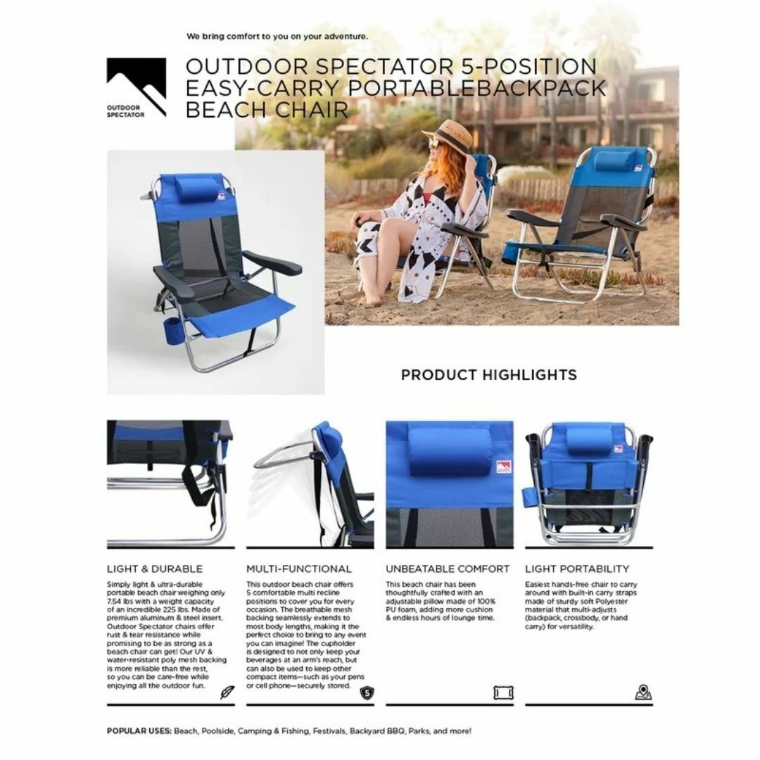 OUTDOOR SPECTATOR アウトドアビーチチェア リクライニングチェア スポーツ/アウトドアのアウトドア(テーブル/チェア)の商品写真