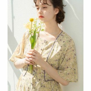 idem フラワー ワンピース パイピング 花柄 シフォン生地 美品(ロングワンピース/マキシワンピース)