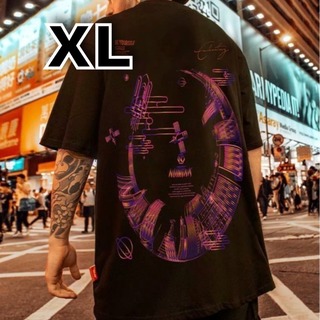 【即売れ】ストリート 黒  XL 半袖 ユニセックス ネオン　(Tシャツ/カットソー(半袖/袖なし))