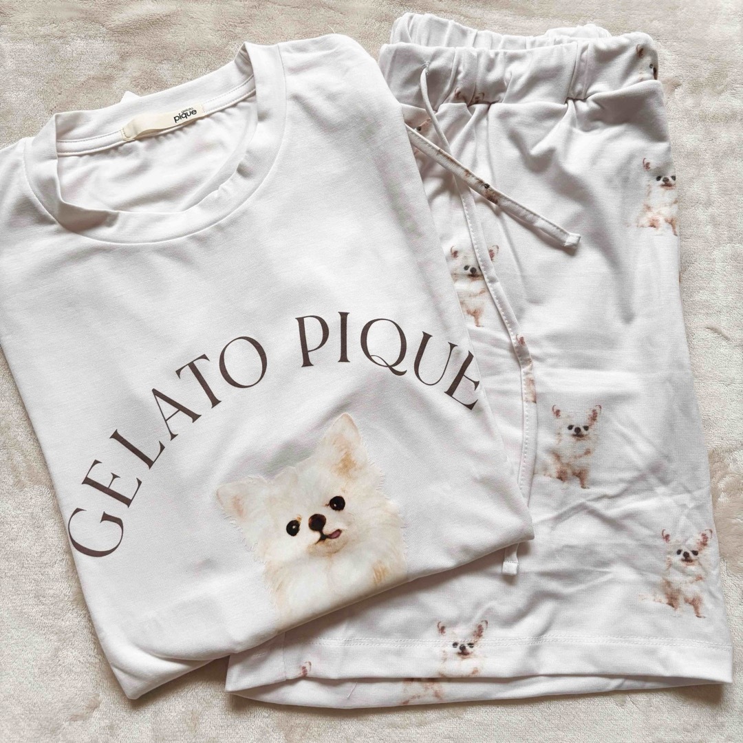 gelato pique(ジェラートピケ)の【新品♡タグ付】ジェラートピケ♡ルームウェア♡半袖上下セット♡チワワ♡ラスト1点 レディースのルームウェア/パジャマ(ルームウェア)の商品写真