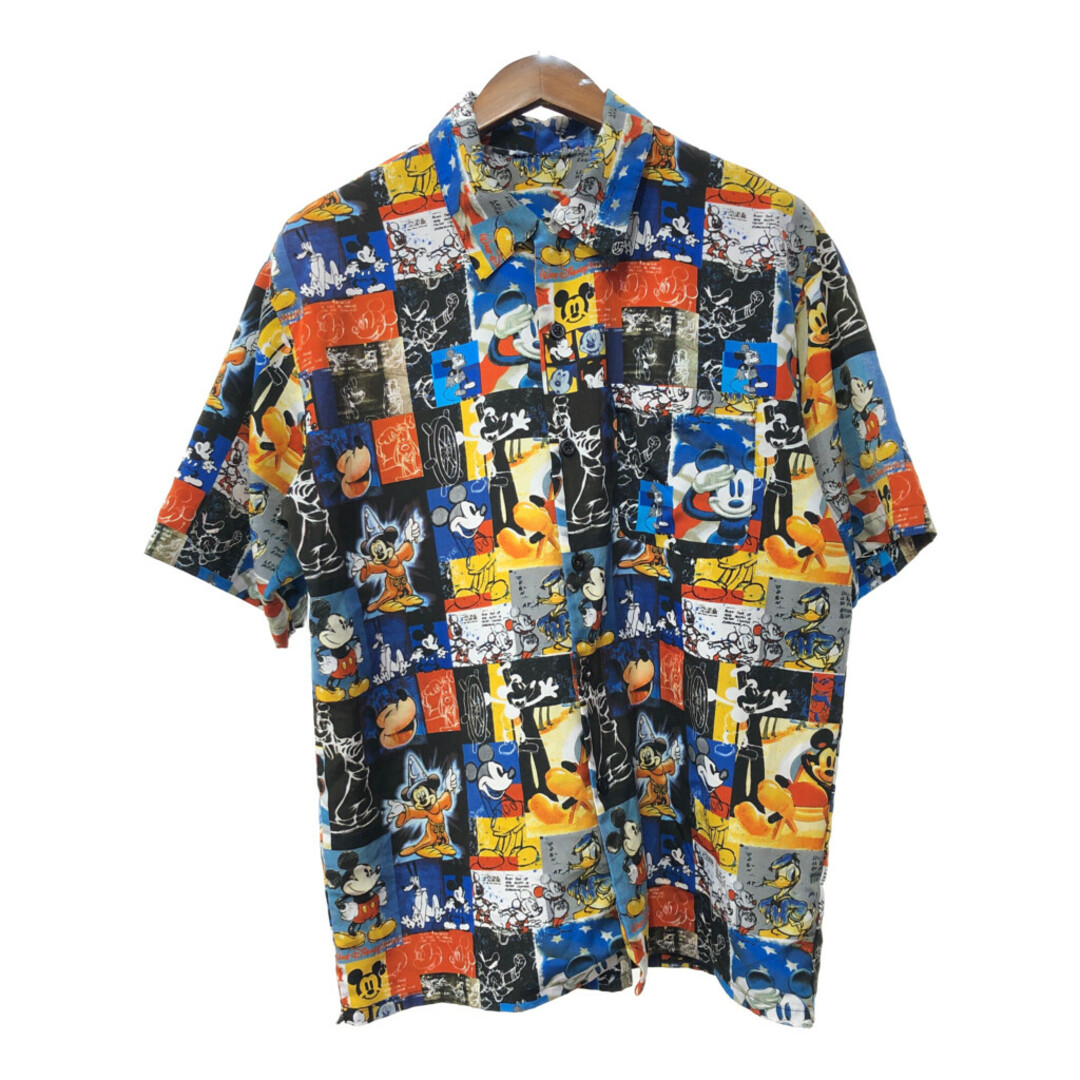 Disney(ディズニー)のDisney ディズニー 総柄 ミッキーマウス 半袖Ｔシャツ キャラクター マルチカラー (メンズ XL相当) 中古 古着 Q6502 メンズのトップス(シャツ)の商品写真