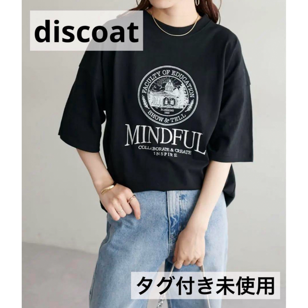 Discoat(ディスコート)の【24時間以内発送】　discoat MINDFUL刺繍ロゴTシャツ　ブラック レディースのトップス(Tシャツ(半袖/袖なし))の商品写真
