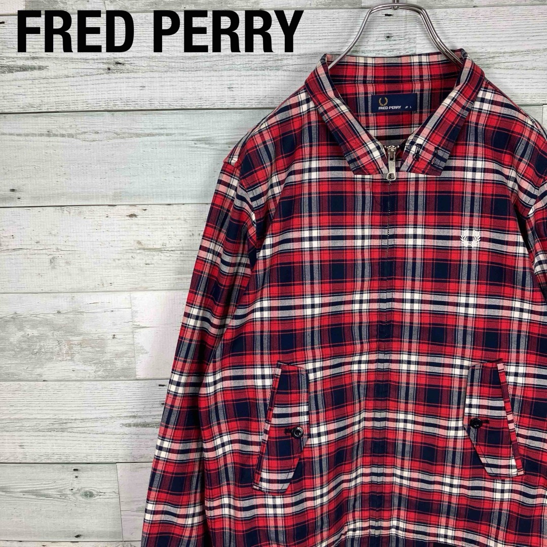 FRED PERRY(フレッドペリー)のフレッドペリー チェック 刺繍ロゴ 月桂樹 ブルゾン ハリントンジャケット メンズのジャケット/アウター(ブルゾン)の商品写真