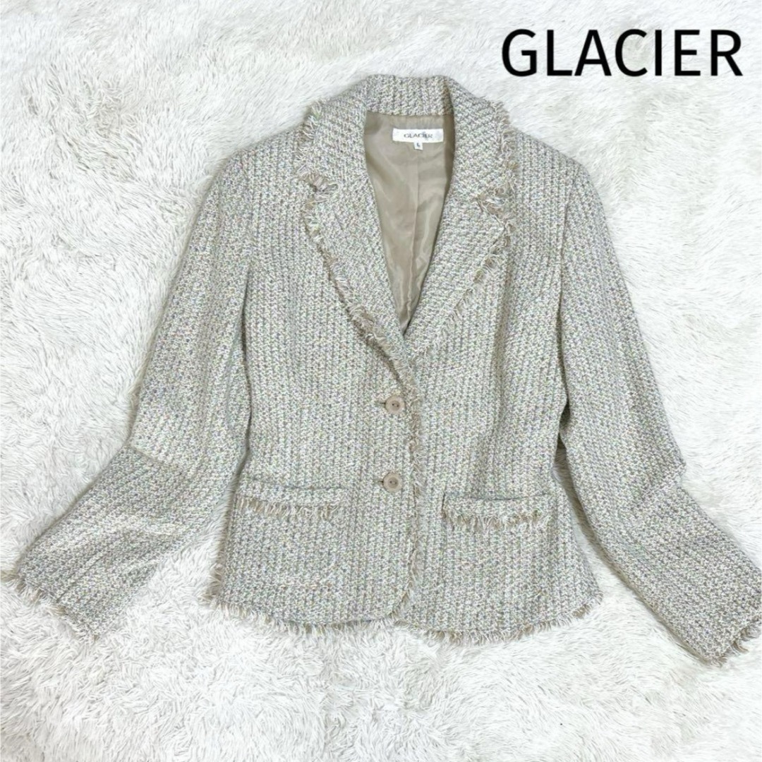 GLACIER(グラシア)のGLACIER ツイードジャケット ラメ混 フリンジ レディースのジャケット/アウター(テーラードジャケット)の商品写真