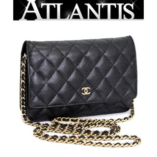 CHANEL - シャネル CHANEL マトラッセ チェーンウォレット キャビアスキン 黒 G金具 【65288】