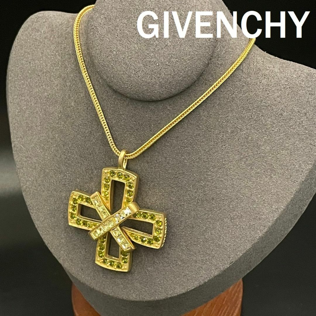 GIVENCHY(ジバンシィ)のジバンシィ ネックレス ゴールド ラインストーン グリーン ジバンシー  レディースのアクセサリー(ネックレス)の商品写真