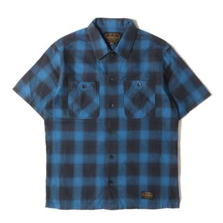 ネイバーフッド(NEIGHBORHOOD)のNEIGHBORHOOD ネイバーフッド シャツ サイズ:S 16SS オンブレチェック ワーク 半袖シャツ B&C / C-SHIRTS. SS ブルー ブラック 青黒 トップス カジュアルシャツ【メンズ】【中古】(シャツ)