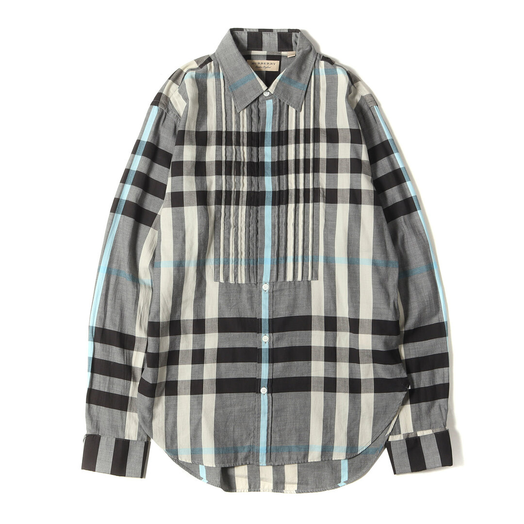 BURBERRY(バーバリー)の美品 BURBERRY バーバリー シャツ サイズ:M フロントプリーツ チェック コットンローン ドレスシャツ / 長袖 ターンナップ ダブル カフス ベージュ グレー ブルー トップス カジュアルシャツ【メンズ】【中古】 メンズのトップス(シャツ)の商品写真