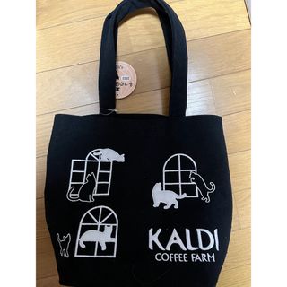 KALDI - ★カルディ★猫の日バッグ★KALDI★トートバッグ★刺繍★黒猫★白猫★月★窓★