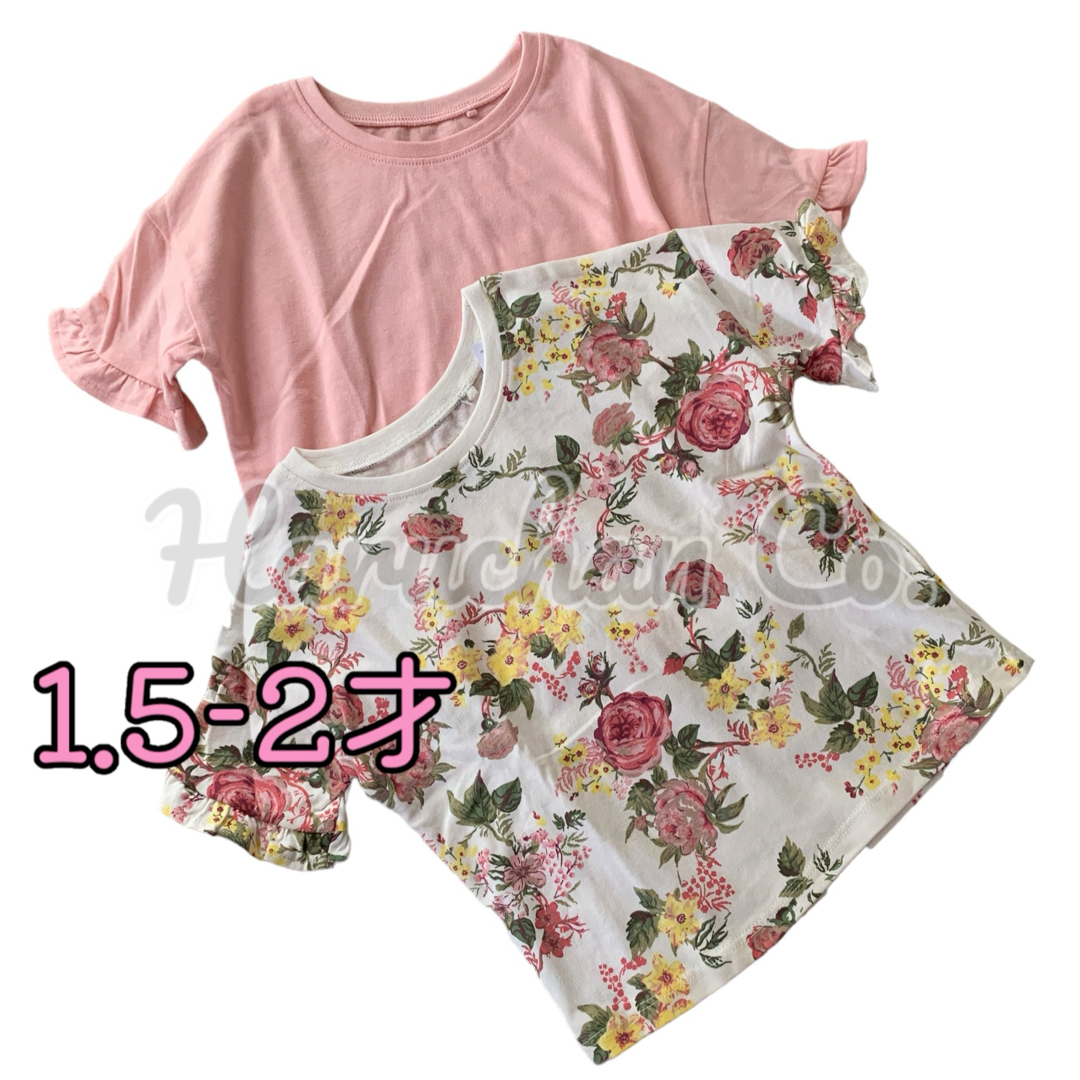 NEXT(ネクスト)の●未使用●1.5-2才　フリル袖　ローズ　Tシャツセット キッズ/ベビー/マタニティのキッズ服女の子用(90cm~)(Tシャツ/カットソー)の商品写真