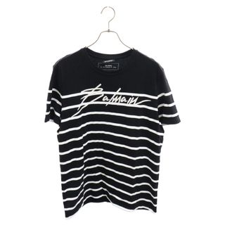 バルマン(BALMAIN)のBALMAIN バルマン フロントロゴプリントボーダー半袖クルーネックTシャツ ブラック SH11601I130(Tシャツ/カットソー(半袖/袖なし))