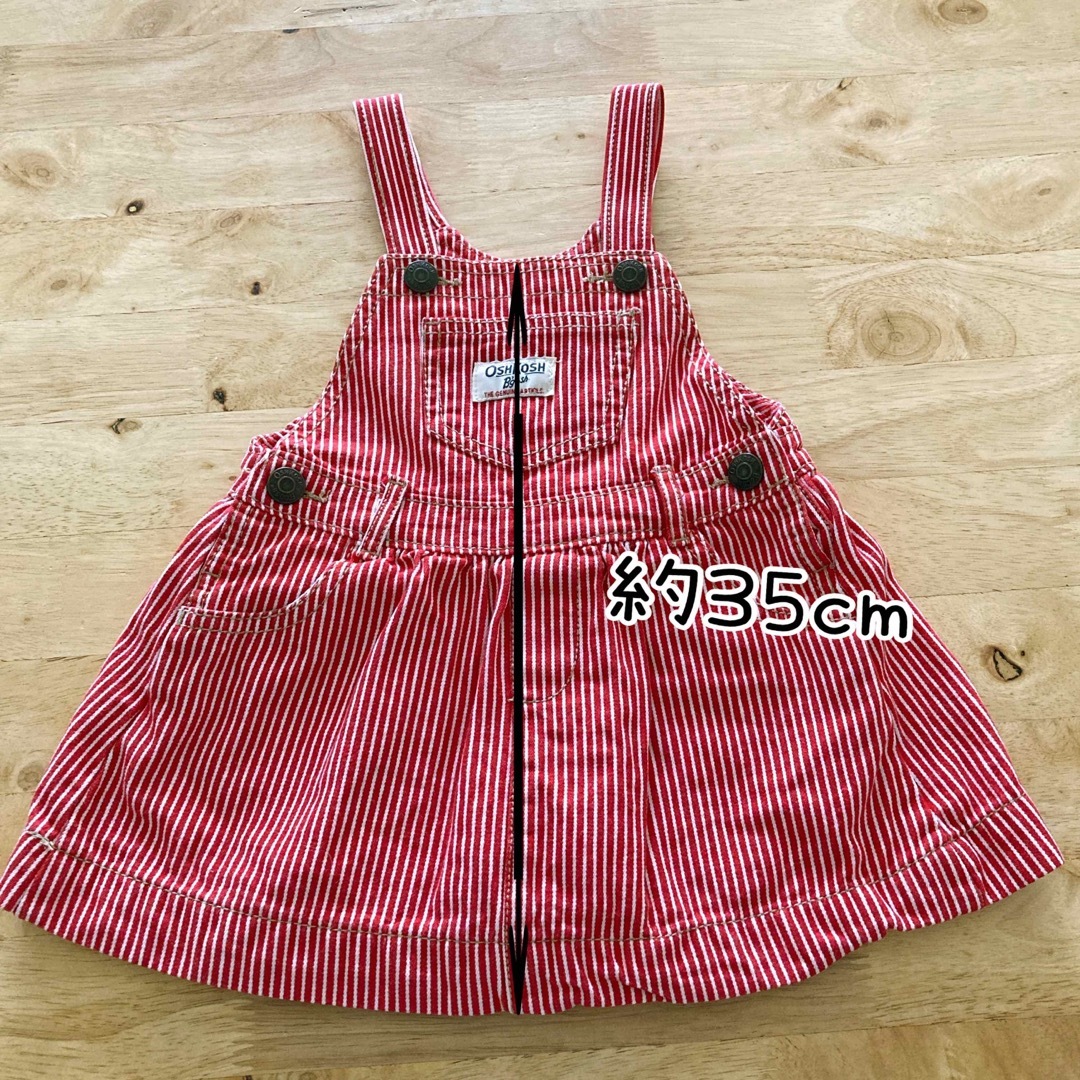 OshKosh(オシュコシュ)のオシュコシュ ストライプ 赤 ジャンパースカート 90cm キッズ/ベビー/マタニティのキッズ服女の子用(90cm~)(ワンピース)の商品写真