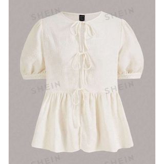 シーイン(SHEIN)の前結び パフスリーブペプラムブラウス(シャツ/ブラウス(半袖/袖なし))