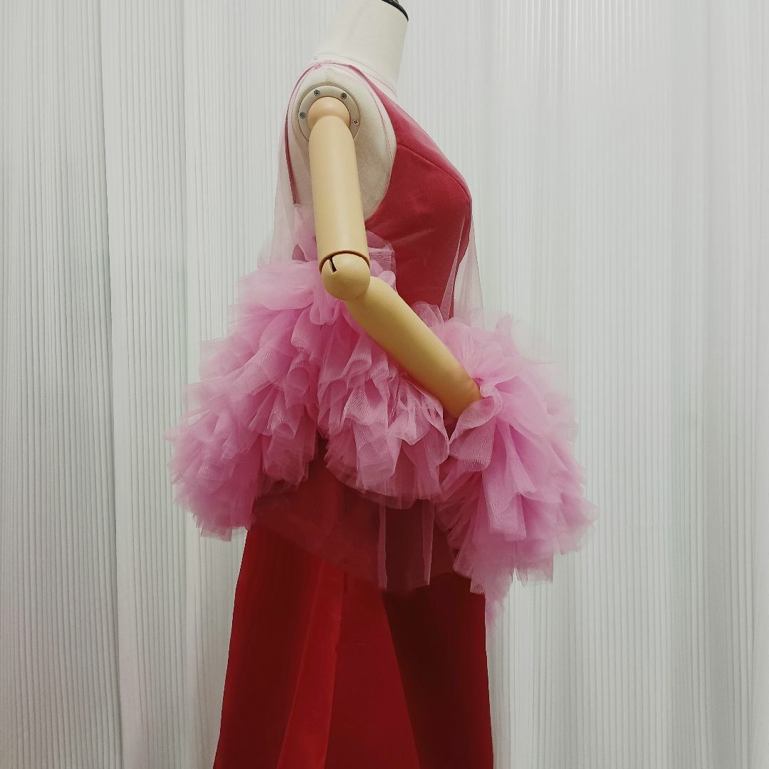 パーティードレス 2ways トップス+キャミソール Vネック 赤 背中見せ  レディースのフォーマル/ドレス(ウェディングドレス)の商品写真