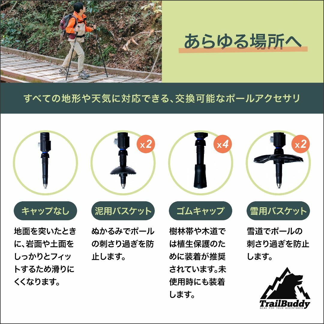 【色:ブラック】TrailBuddy トレッキングポール 2本セット 登山用スト スポーツ/アウトドアのアウトドア(登山用品)の商品写真