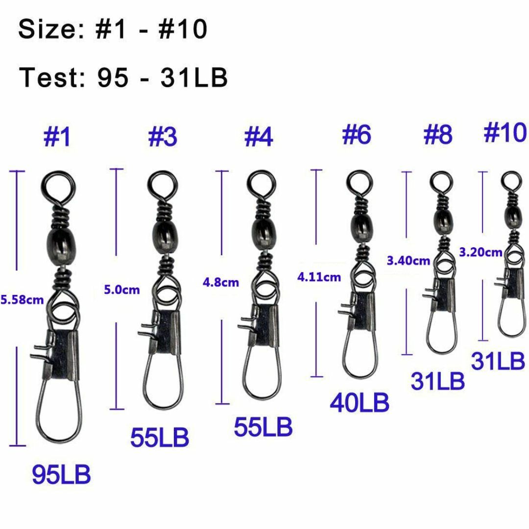 【色:B型100本10#31lb】釣りスイベルスナップ スイベル付きスナップ イ スポーツ/アウトドアのフィッシング(その他)の商品写真