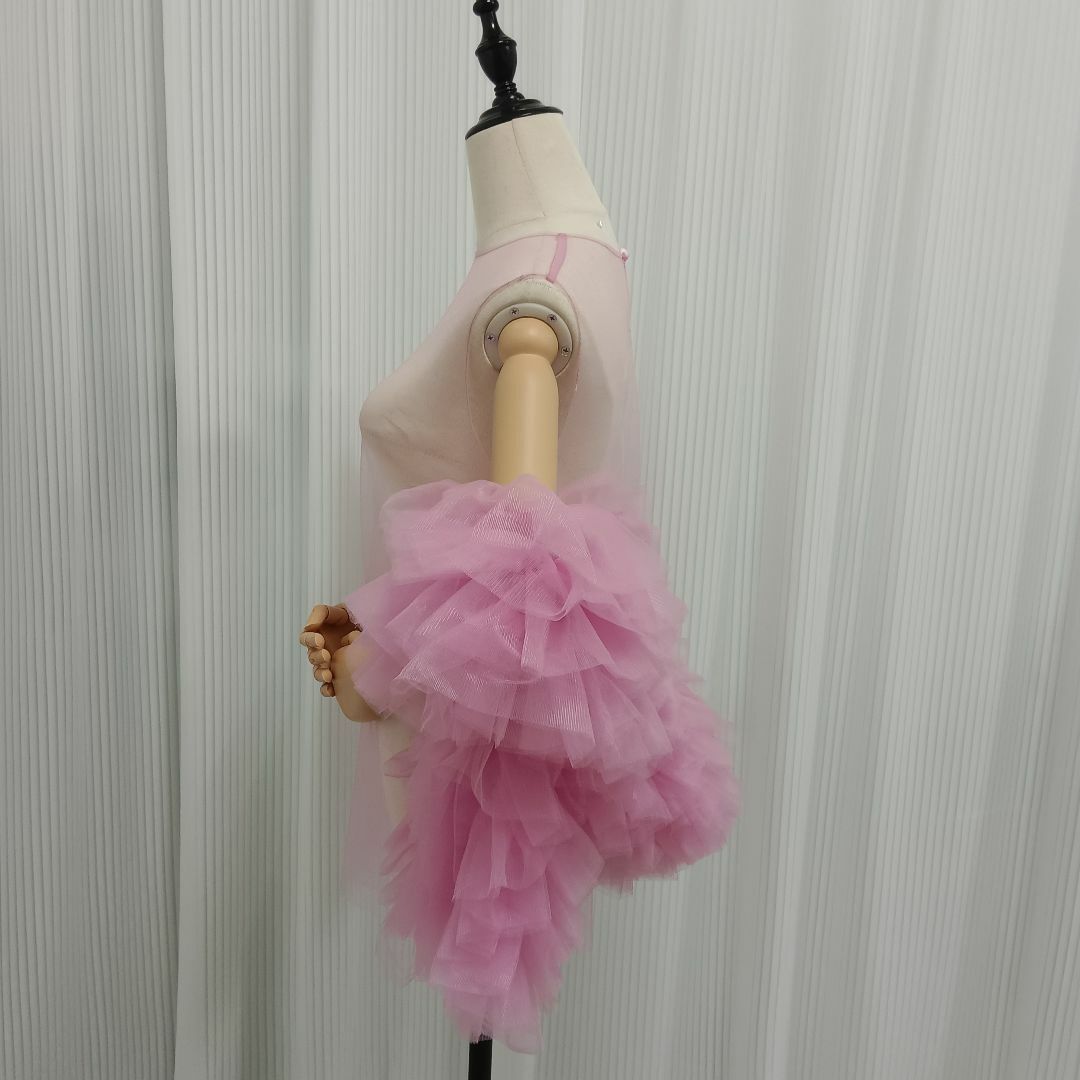 トップス ソフトチュール ビビッドピンク ラッフルフリル 可愛い 前撮り レディースのフォーマル/ドレス(ウェディングドレス)の商品写真