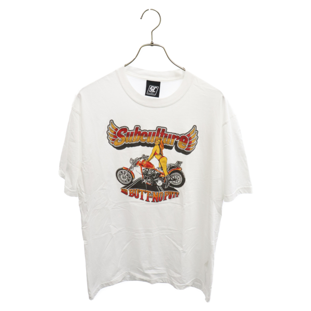 SUBCULTURE サブカルチャー Bike Girl T-Shirt バイクガール プリント 半袖カットソー Tシャツ ホワイト メンズのトップス(Tシャツ/カットソー(半袖/袖なし))の商品写真
