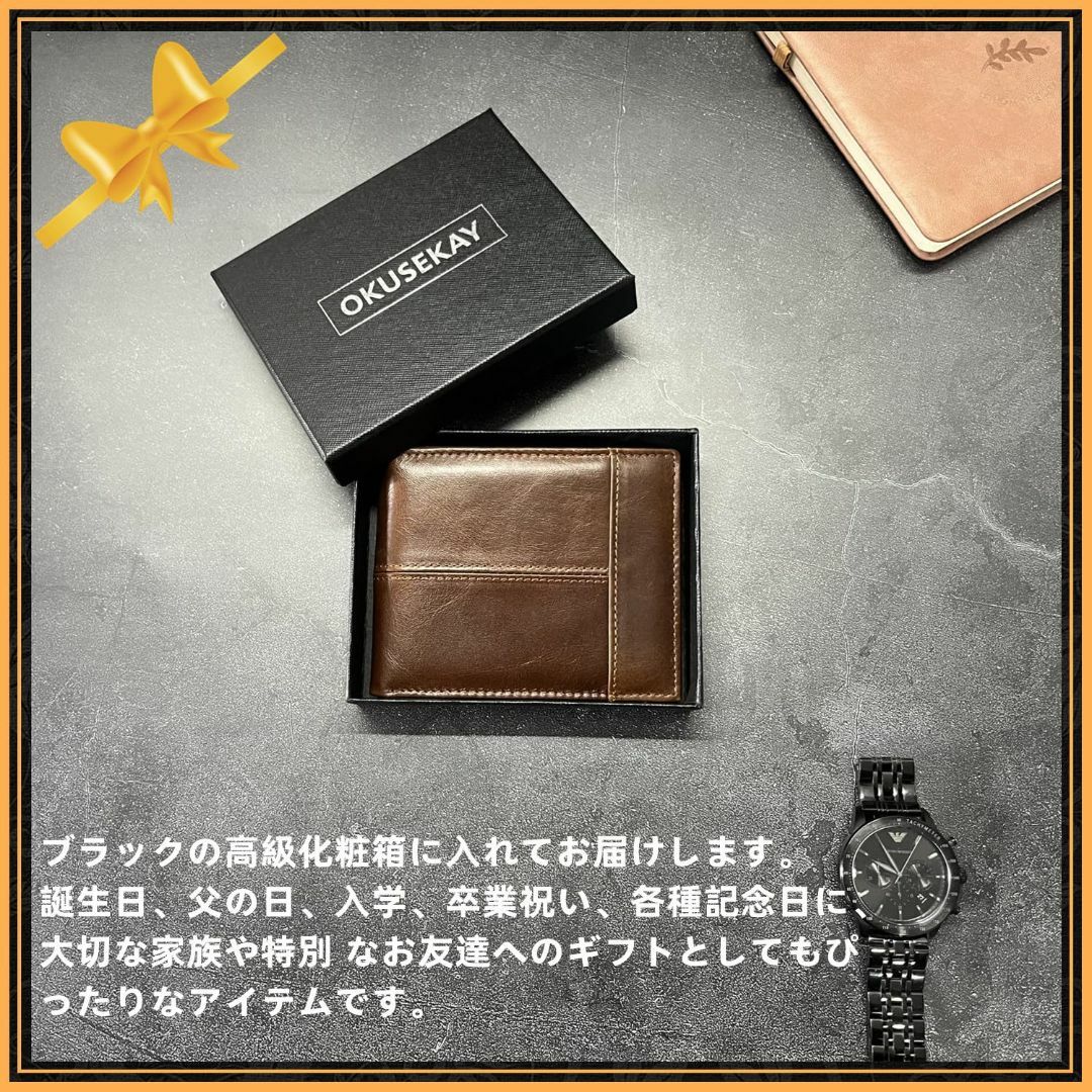 【色: ブラウン】[OKUSEKAY] 財布 メンズ 二つ折り 本革 大容量 折 メンズのバッグ(その他)の商品写真