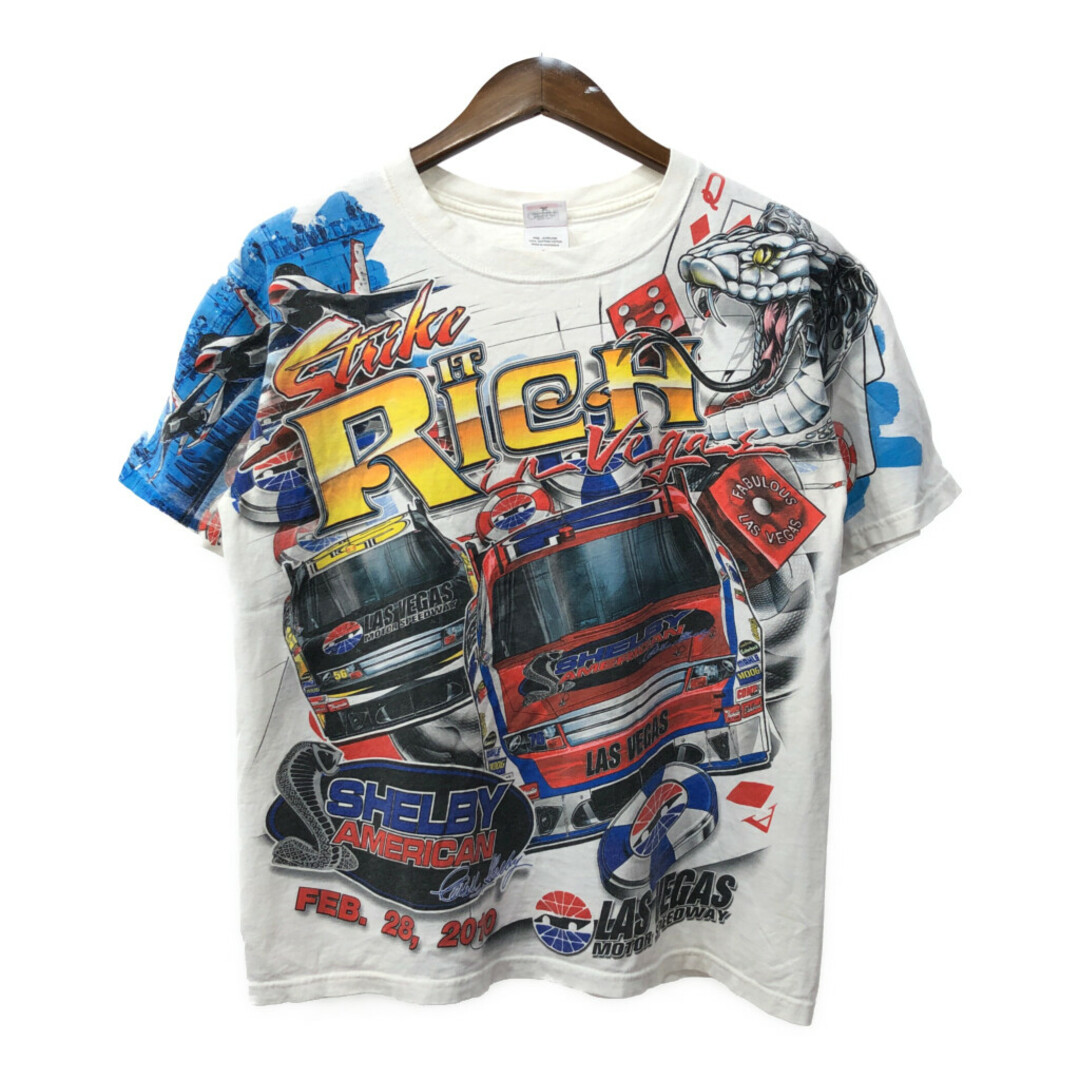 ラスベガス モータースピードウェイ 2010 全面プリント 半袖Ｔシャツ GT350 レーシング ホワイト (メンズ M) 中古 古着 Q6511 メンズのトップス(Tシャツ/カットソー(半袖/袖なし))の商品写真