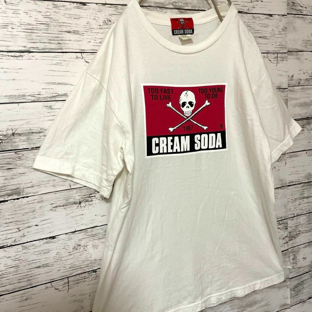 CREAM SODA ロゴTシャツ 両面プリント スカル ドクロ 髑髏 白 XL メンズのトップス(Tシャツ/カットソー(半袖/袖なし))の商品写真