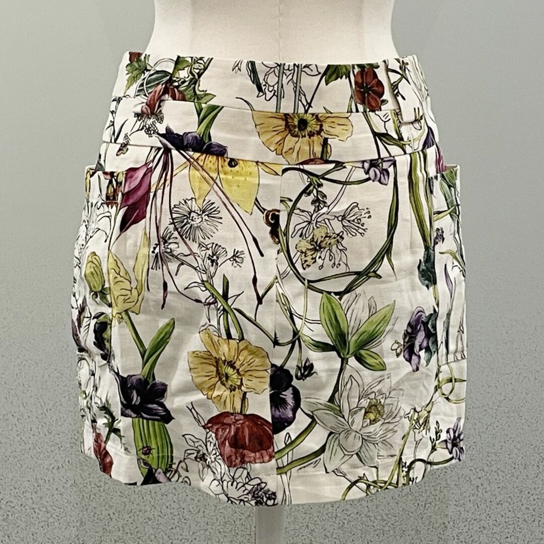 Gucci(グッチ)のGUCCI ミニスカート フローラ ボタニカル 花柄 サイドボタン ポケット 36 2012年 310823 リネン レディースのスカート(ミニスカート)の商品写真