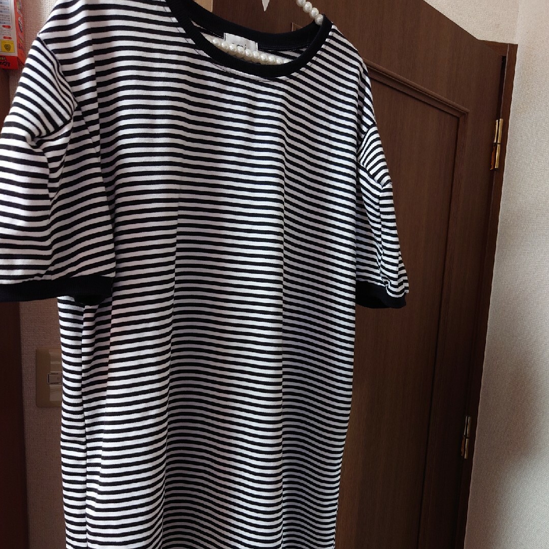 ボーダーTシャツワンピース美品 レディースのトップス(Tシャツ(半袖/袖なし))の商品写真