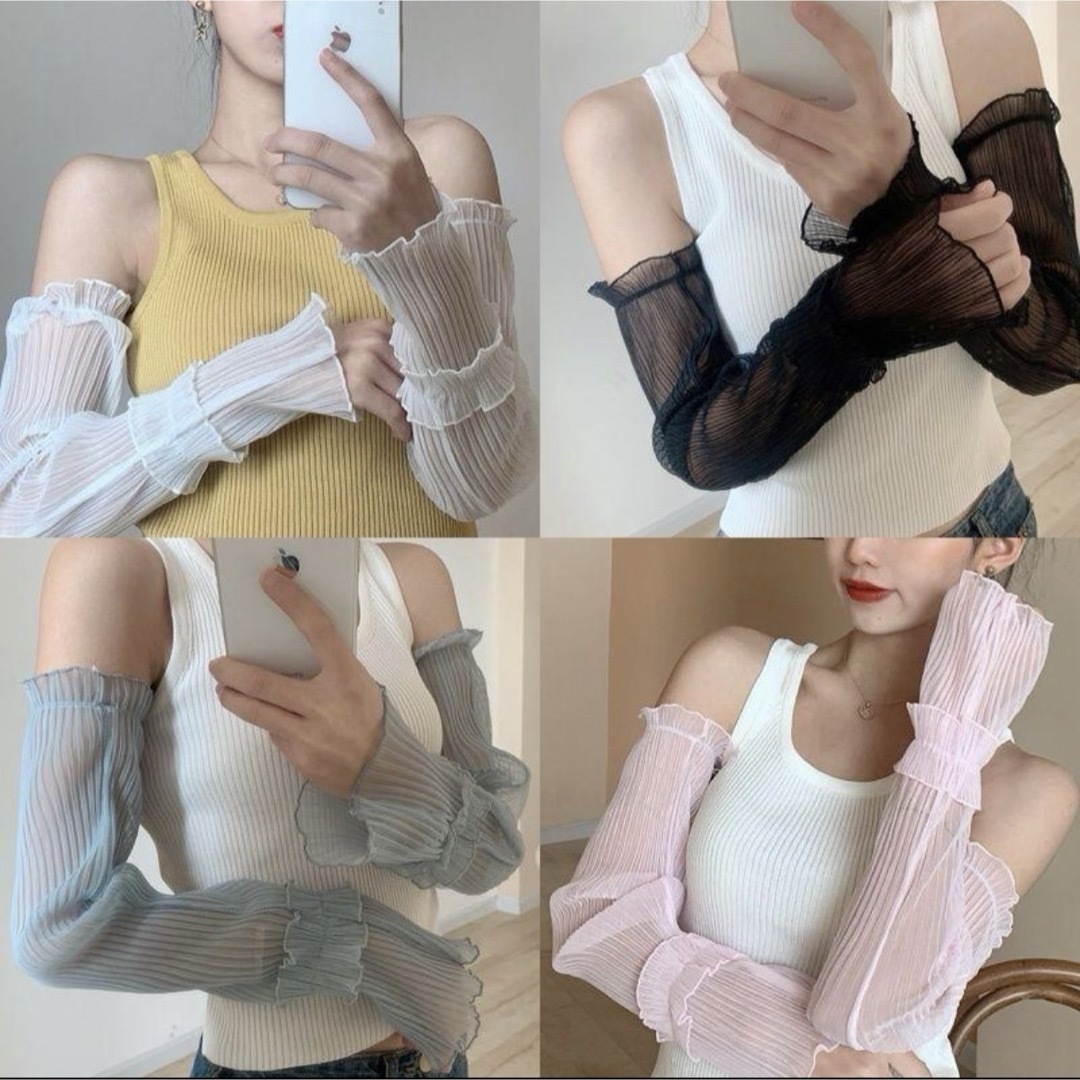 アームカバー　シフォン　透け感　韓国　オルチャン　ピンク　かわいい　シアー　夏 レディースのファッション小物(手袋)の商品写真