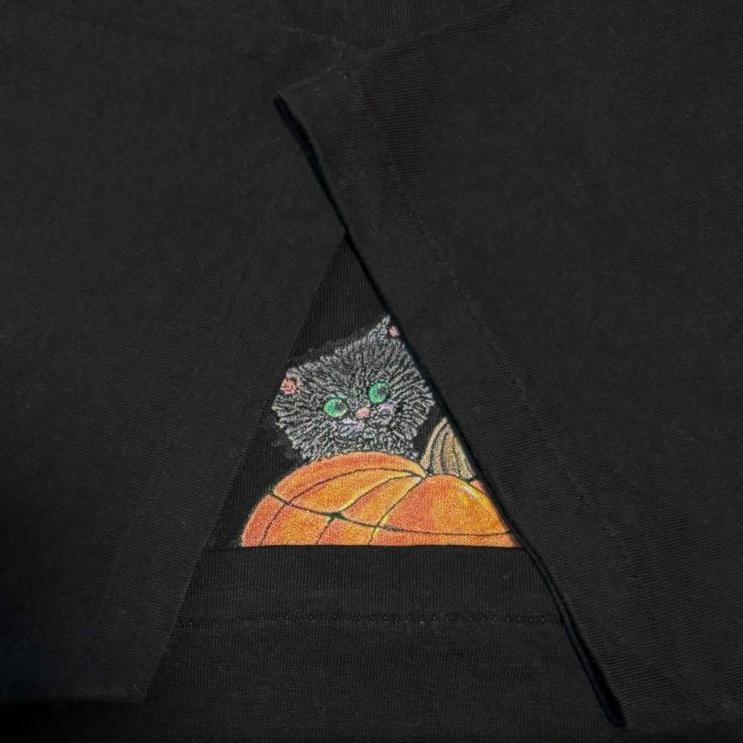 VINTAGE(ヴィンテージ)の90s古着　ヴィンテージ　オニータ　Tシャツ　3匹の子猫とカボチャ　可愛い黒ネコ メンズのトップス(Tシャツ/カットソー(半袖/袖なし))の商品写真