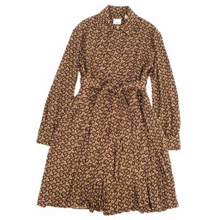 美品 バーバリー BURBERRY ワンピース ロングスリーブ 長袖 TBモノグラム ベルテッド ミモレ丈 レディース IT44