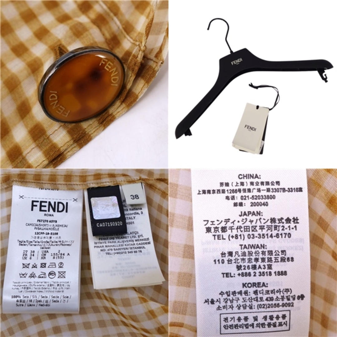 FENDI(フェンディ)の極美品 フェンディ FENDI シャツ ブラウス ロングスリーブ 長袖 シアー チェック柄 シルク トップス レディース IT38 レディースのトップス(シャツ/ブラウス(長袖/七分))の商品写真