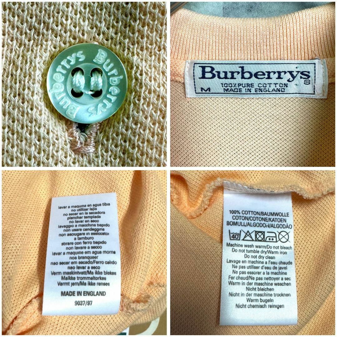 BURBERRY(バーバリー)の美品 英国製 バーバリー ポロシャツ 半袖 ノバチェック 刺繍ロゴ オレンジ M メンズのトップス(ポロシャツ)の商品写真
