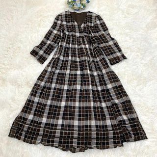 ヌキテパ(ne Quittez pas)の【美品】ヌキテパ カシュクール ロングシャツワンピース チェック柄 ガウン(ロングワンピース/マキシワンピース)