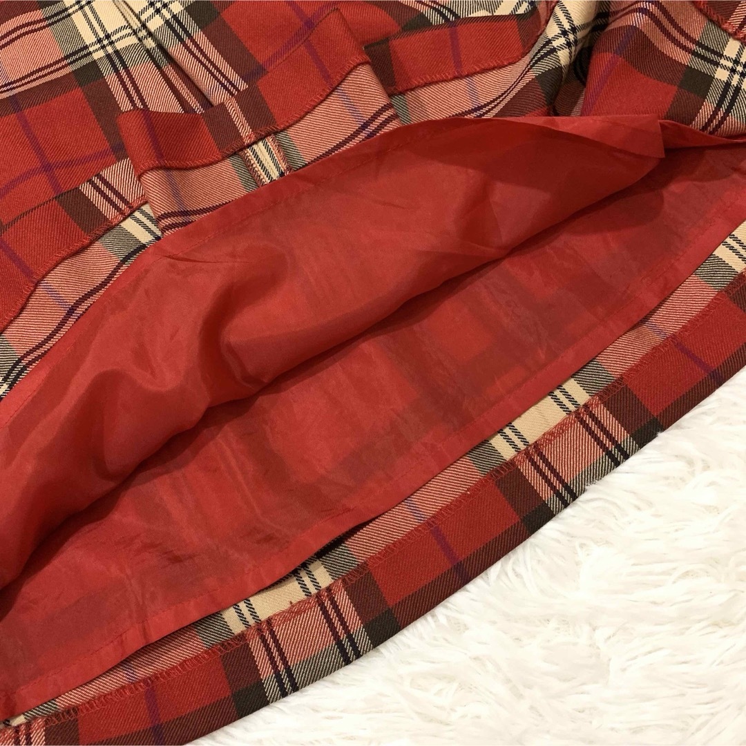 Yorkland(ヨークランド)の【美品】York land タータンチェック 膝丈スカート 9号 平成レトロ 赤 レディースのスカート(ひざ丈スカート)の商品写真