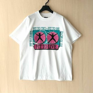 フルーツオブザルーム(FRUIT OF THE LOOM)の90s USA製古着　ヴィンテージ　グラフィックTシャツ　人体　方位磁針　アート(Tシャツ/カットソー(半袖/袖なし))