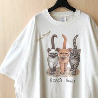 ヴィンテージ(VINTAGE)の90s USA製古着　ヴィンテージ　Tシャツ　可愛すぎる3匹の猫　両面プリント(Tシャツ/カットソー(半袖/袖なし))