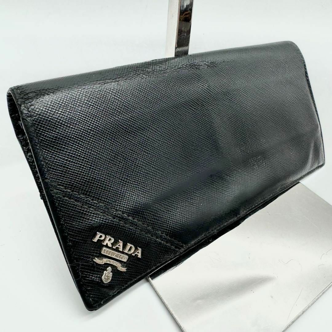 PRADA(プラダ)の【希少✨】PRADA サフィアーノ メタルロゴ 長財布 折り財布 二つ折り 黒 レディースのファッション小物(財布)の商品写真