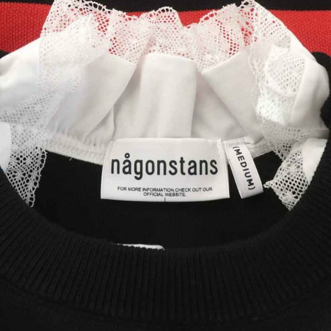 ナゴンスタンス フリル ボーダー ニット セーター 長袖 レース M 黒 赤 白 レディースのトップス(ニット/セーター)の商品写真