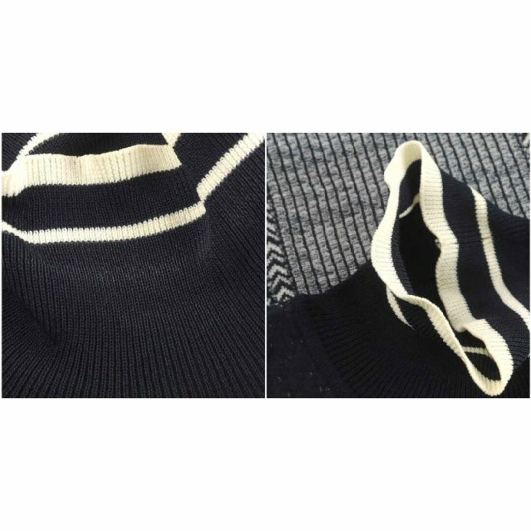 マメクロゴウチ Osmanthus ニット セーター 長袖 1 S 紺 白 レディースのトップス(ニット/セーター)の商品写真